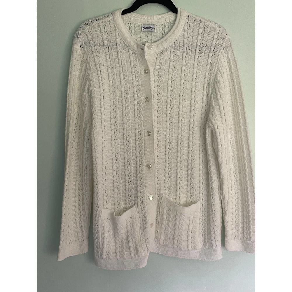 Women's Vintage White Cuddle Knits Cardigan Large? Cable Knit